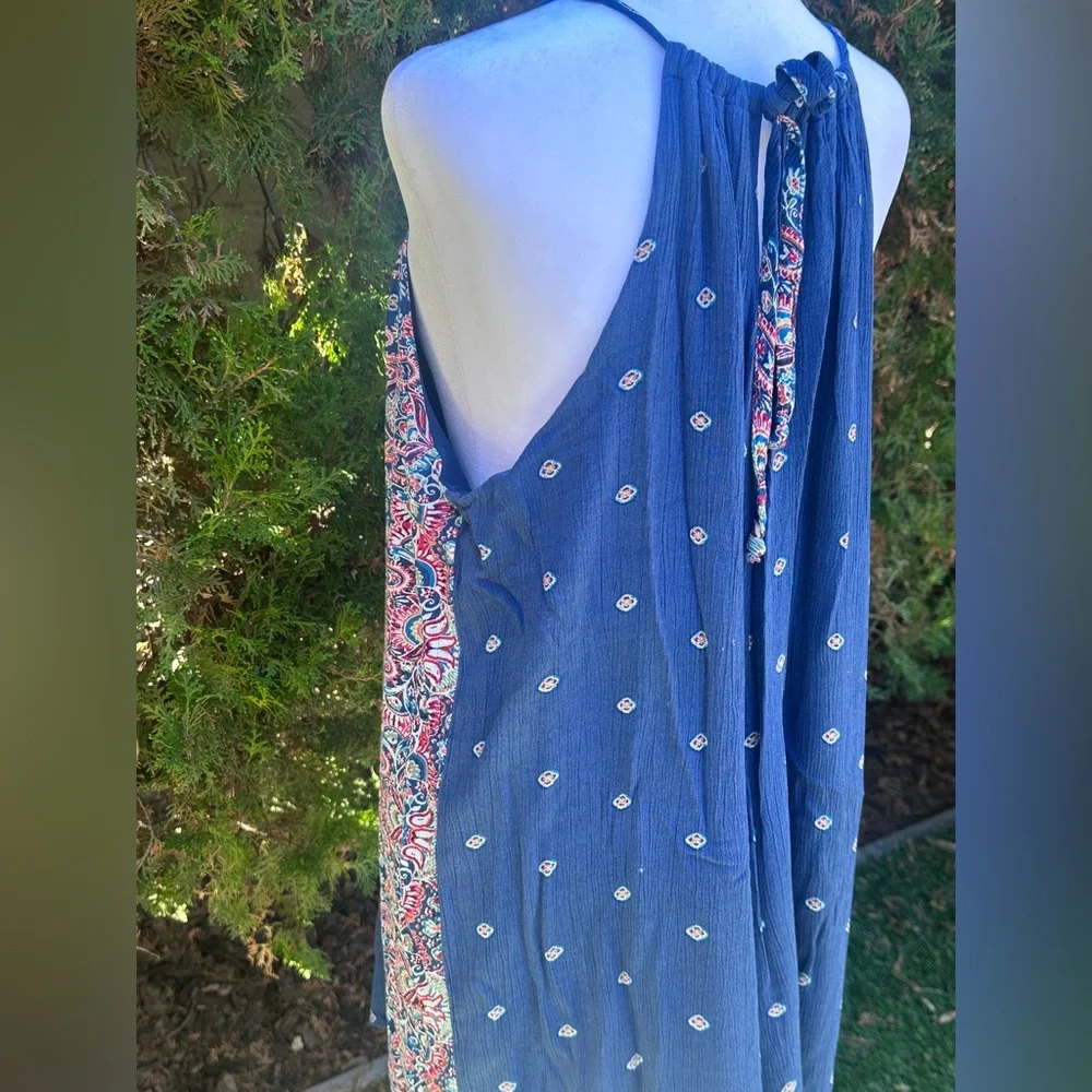 Women’s AUW Bohemian Navy Floral Halter Midi Dress size L - Picture 5 of 14